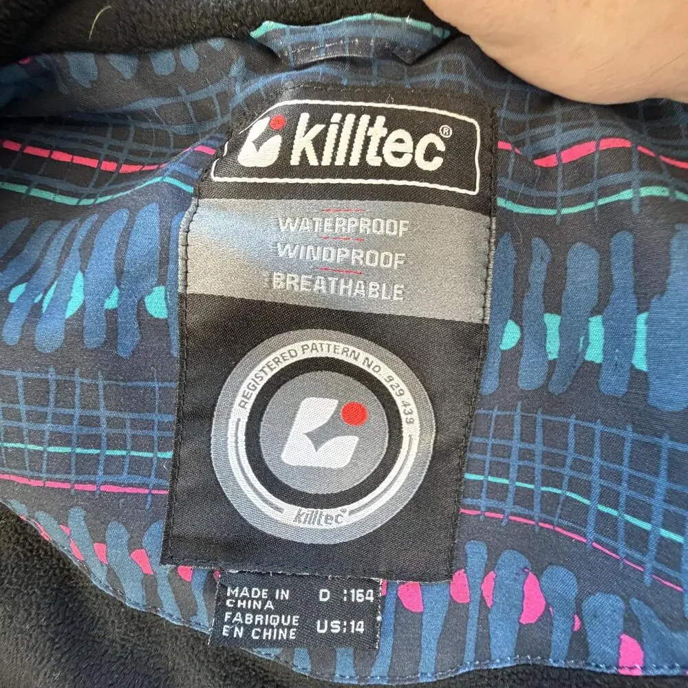 Killtec Ski Jacket Kids 14 Blue Pattern Waterproof Windproof Fleece Lined Snow